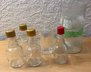 Mini Vintage Glass Bottles & Rose Drinking Glass