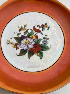 lot 15 image: Peach Luster Floral Dish with handles