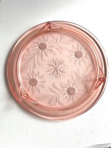 lot 85 image: Pink Depression Glass Sunflower Cake Plate
