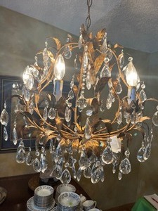 lot 1 image: Gold Leaf Gilt Crystal Chandelier