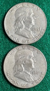90% Sliver Benjamin Franklyn Half Dollars