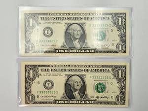 Fancy Serial $1 Bills - Matching Six Pack of 3s