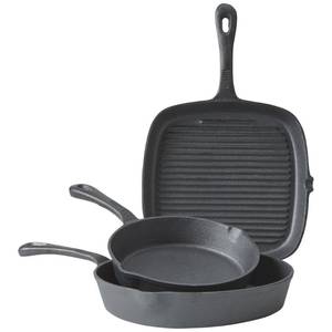Brand New 3-Pc. Pre-Seasoned Cast Iron Essential Pan Set