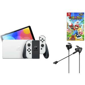 Brand New Nintendo Switch OLED Console Bundle with White Joy-Cons, Turtle Beach Battle Buds Headset and Mario  Rabbids Kingdom Battle