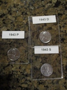 1943-P.D and S Mint Emergency Issue WWII Steel Pennies - Carded and Labelled