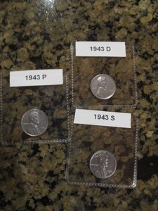 1943-P.D and S Mint Emergency Issue WWII Steel Pennies - Carded and Labelled