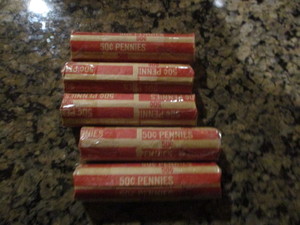 Lot of 5 Rolls (250) Lincoln Wheatback Pennies