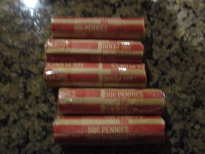 Lot of 5 Rolls (250) Lincoln Wheatback Pennies