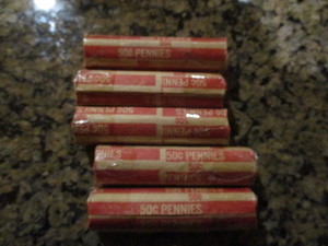 Lot of 5 Rolls (250) Lincoln Wheatback Pennies
