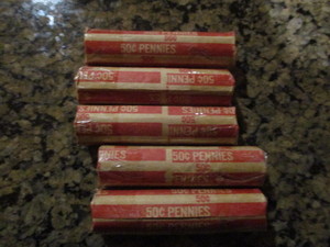 Lot of 5 Rolls (250) Lincoln Wheatback Pennies