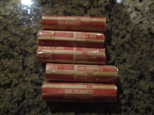 Lot of 5 Rolls (250) Lincoln Wheatback Pennies