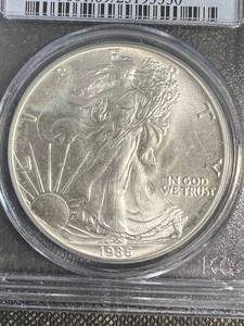 1986 AMERICAN SILVER EAGLE MS69 PCGS FIRST YEAR OF SERIES