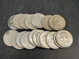 ROLL OF 20 MIXED DATE FRANKLIN SILVER HALF DOLLARS