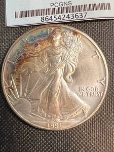 1991 AMERICAN SILVER EAGLE NICELY TONED PREVIOUSLY HOLDERED