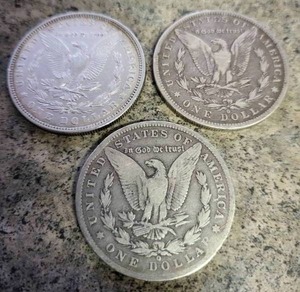 3 US MORGAN SILVER DOLLARS 1879 1882-O 1900-O