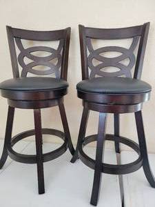 lot 1 image: Pair Of Stools With Padded Seats & Decorative Backs