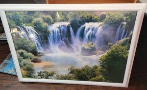 lot 9 image: White Framed Waterfall Picture