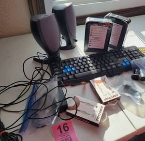 lot 16 image: Speakers-Keyboard-Audio Cables-Etc.