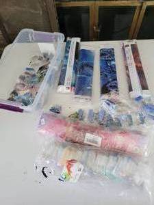 lot 43 image: Container Of Diamond Painting & Rolls Of Diamond Painting Material
