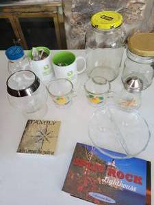 lot 52 image: Post Card Book-Glass Containers With Lids-Glass Creamer-Family Compass That Guides Us