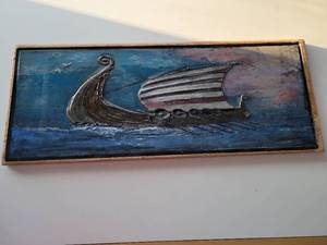 lot 63 image: Framed Antique War Sail Boat