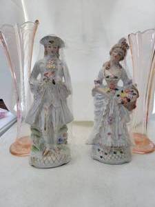 lot 70 image: Two Collectable Dolls-Two Bud Vases