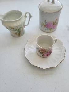 lot 88 image: China Creamer & Sugar With Cover Set-A Cup & Saucer Set