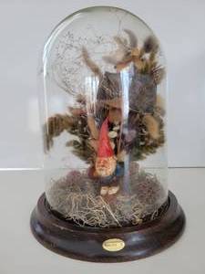 lot 94 image: Handcrafted Gnome In Glass Display Item With Wooden Base