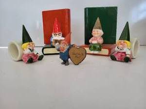 lot 95 image: Four Gnome Items-Napkin Ring Holders-WILL YOU BE MINE Theme