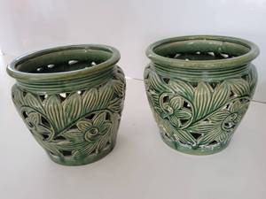 lot 117 image: Two Green Flower Pot Containers