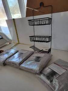 lot 126 image: Sheer Oyster Drapes--54  x  96--Three Tiered Metal Storage Shelf