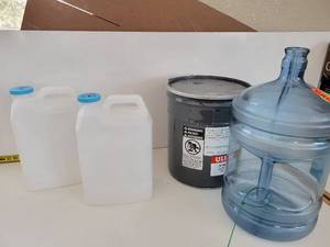 lot 144 image: Two Gallon Containers--Lg Water Container--Black Utility Pail