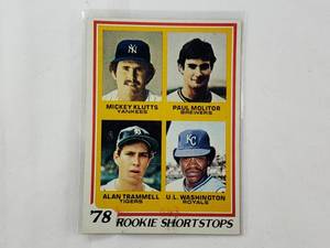 lot 46 image: 1978 Rookie Shortstops Paul Molitor, Mickey Klutts, Alan Trammell, U.L. Washington Topps No. 707