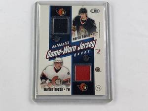 lot 115 image: Martin Havlat, Marian Hossa, Daniel Alfredsson, Patrick Lalime Game-Worn Jersey Quads No. 19
