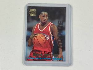 lot 123 image: Allen Iverson 199697 Rookie Topps Stadium Club No. R1