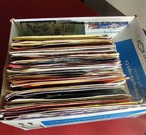 lot 9 image: Box of 45s Records - YMCA Dont Worry Be Happy Etc