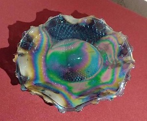 lot 91 image: Carnival Glass Iridescent Blue Diamond Bowl