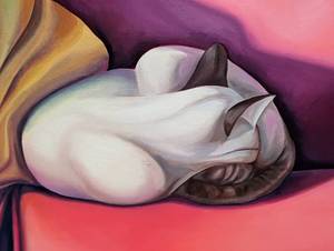 Serene Sleeping Kitty Original Oil on Canvas Painting