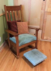 Arts and Crafts Oak Rocker and Footstool