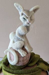 Three Artisan Moulded Felt Character Set on Gourd Containers