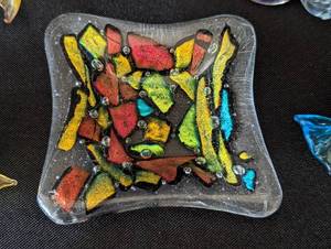 Small Art Glass Dish and Candies