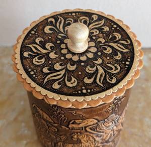 Vintage Russian Embossed Birch Bark Trinket Box