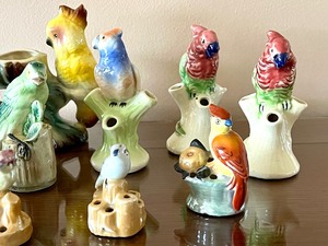 Collection of Vintage Bird Floral Frog and Vase Figurines