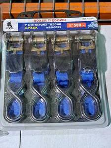 lot 459 image: Boxer Tiedown 500-lbs 4-piece Ratchet Tie Down wS Hooks 1x15 (New)
