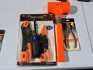 lot 548 image: Lot of (5) Hand Tools - MIT Auto-Lock Pliers Set, MIT Diagonal Pliers, Multi-bit Screwdriver, Nero Tools 4-lb Dead Blow Mallet