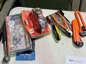 lot 553 image: Lot of (7) Hand ToolsAccessories - NASCAR #8 Sunglasses, Diagonal Pliers, Mechanics Ratchet, Box Cutters, Excel Tools Hex Key Set, BR Tools Car Fuse Assortment 120pc