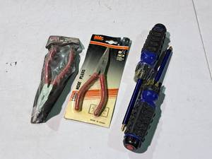 lot 564 image: Lot of (5) Hand Tools - MIT Long Nose Pliers, Multi-bit Screwdrivers