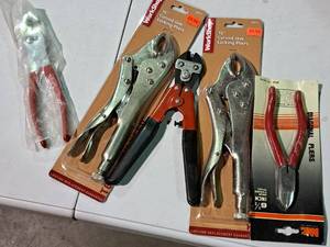 lot 559 image: Lot of (5) Hand Tools - Workshop 10 Locking Pliers, MIT Diagonal Pliers, Cutter, Pliers