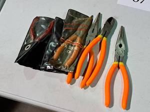 lot 567 image: Lot of (5) Hand Tools - Needlenose Pliers, Cutter, Long Nose Pliers, Pliers