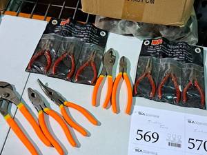 lot 569 image: Lot of (7) Hand Tools - Pliers, Diagonal Pliers, MIT 3pc Precision Plier Set, Groove Joint Pliers, Cutter